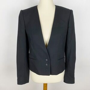 THE‎ VILLAGER Black Pure Wool Short Blazer Jacket Womens Size 8 Vintage